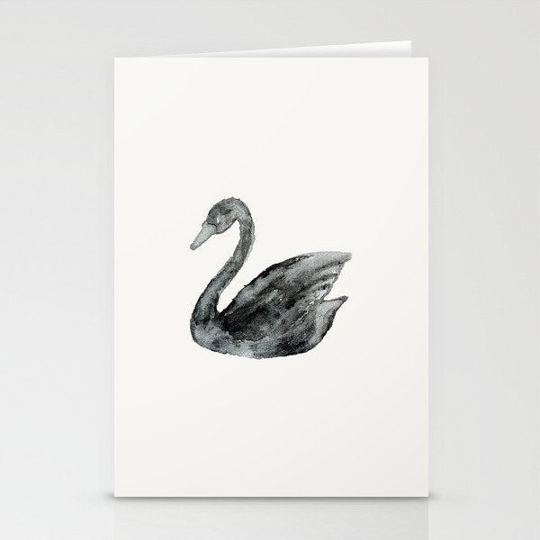 Elegant black white hand painted watercolor swan Stationery Card Gallery Image 1