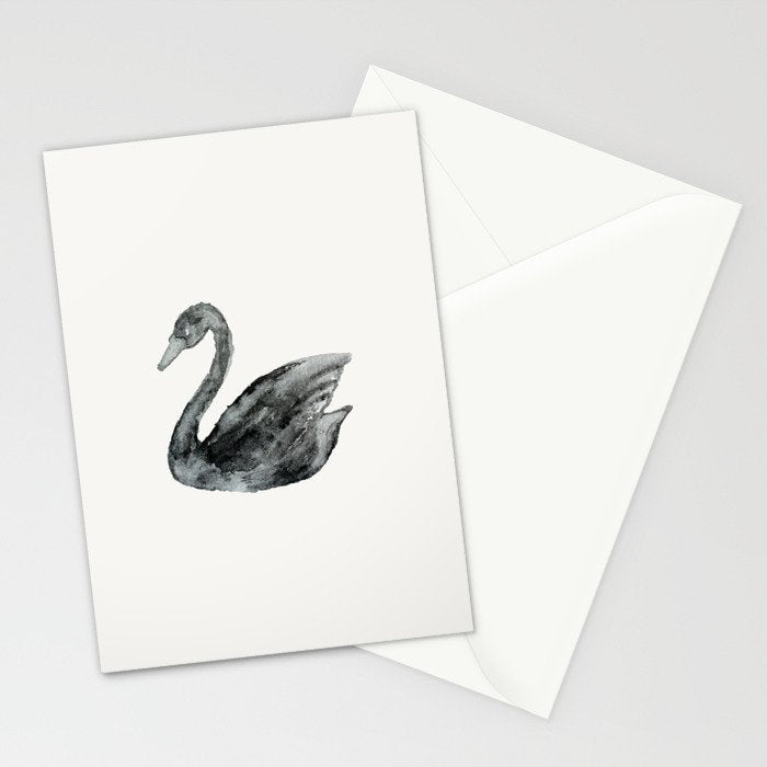 Elegant black white hand painted watercolor swan Stationery Card Gallery Image 2