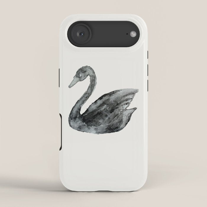 Elegant black white hand painted watercolor swan iPhone Case Gallery Image 2