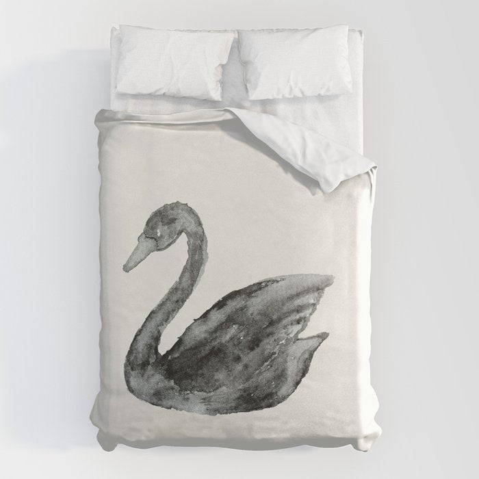 Elegant black white hand painted watercolor swan Duvet Cover Gallery Image 1