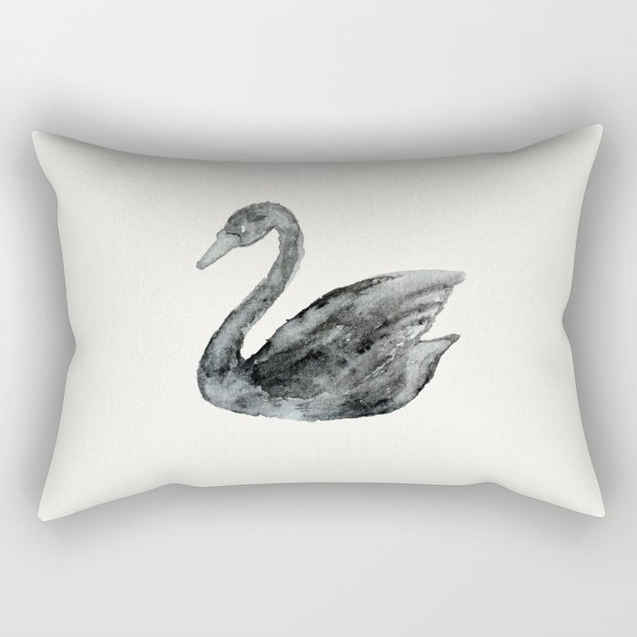 Elegant black white hand painted watercolor swan Rectangular Pillow Gallery Image 1