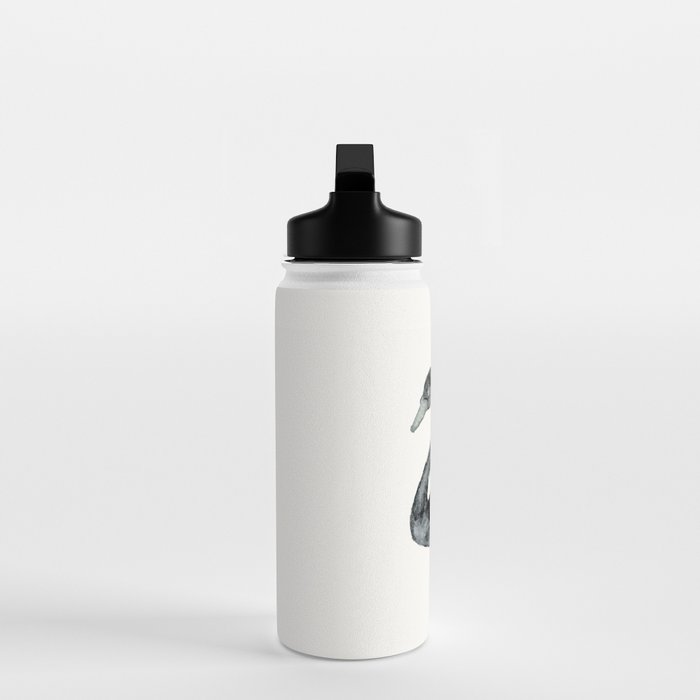 Elegant black white hand painted watercolor swan Water Bottle Gallery Image 3