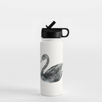 Elegant black white hand painted watercolor swan Water Bottle Gallery Image 1