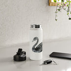 Elegant black white hand painted watercolor swan Water Bottle Gallery Image 5