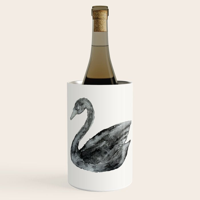 Elegant black white hand painted watercolor swan Wine Chiller Gallery Image 1