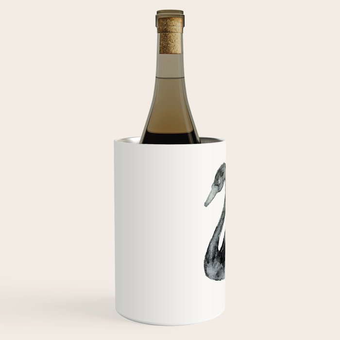 Elegant black white hand painted watercolor swan Wine Chiller Gallery Image 2