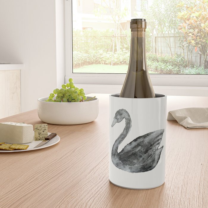 Elegant black white hand painted watercolor swan Wine Chiller Gallery Image 4