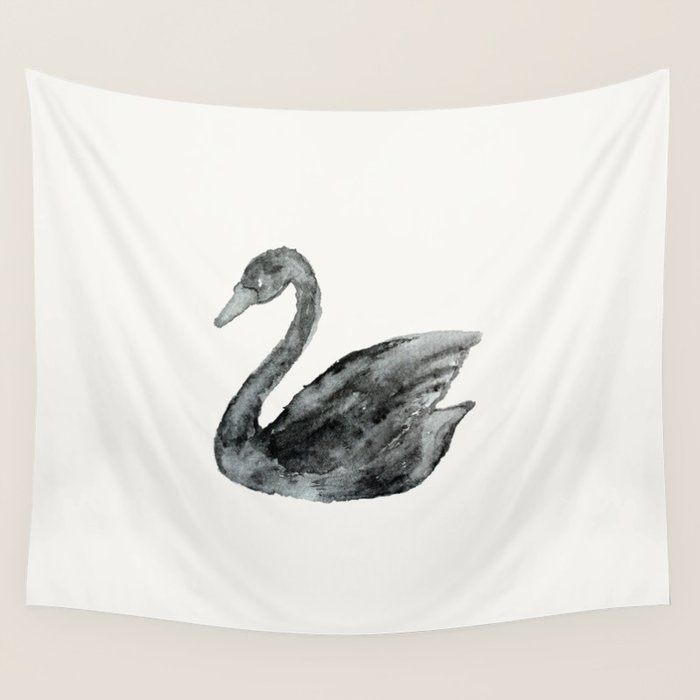 Elegant black white hand painted watercolor swan Wall Tapestry Gallery Image 4