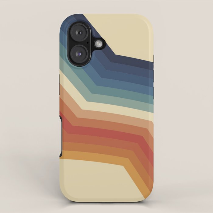 Funky Colorful 70s Rainbow Striped Zig Zag Pattern Blue Orange Hues iPhone Case Gallery Image 1