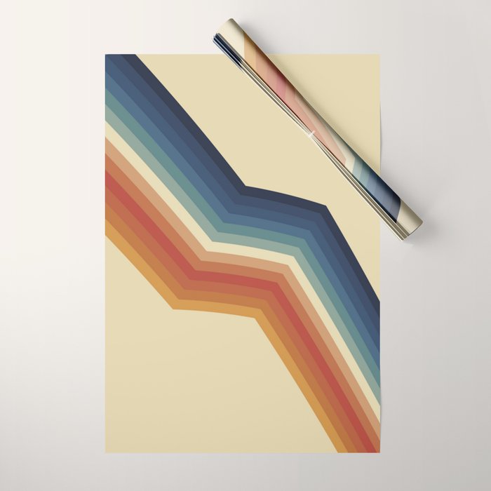 Funky Colorful 70s Rainbow Striped Zig Zag Pattern Blue Orange Hues Wrapping Paper Gallery Image 1