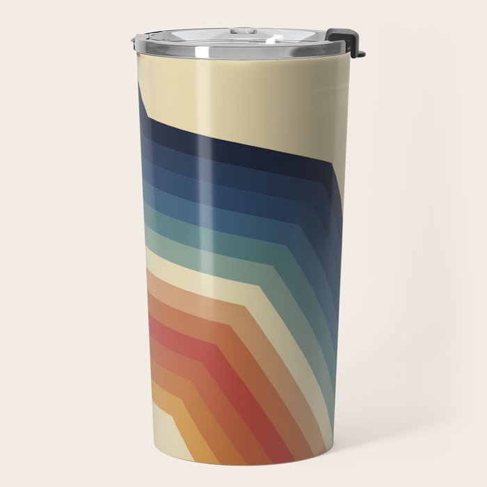 Funky Colorful 70s Rainbow Striped Zig Zag Pattern Blue Orange Hues Travel Mug Gallery Image 2