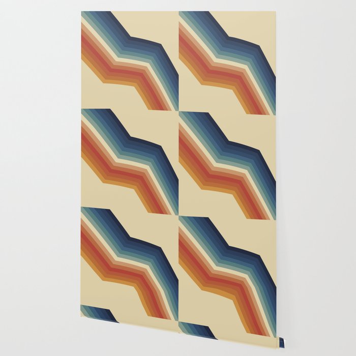 Funky Colorful 70s Rainbow Striped Zig Zag Pattern Blue Orange Hues Wallpaper Gallery Image 2