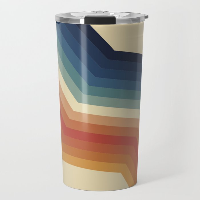 Funky Colorful 70s Rainbow Striped Zig Zag Pattern Blue Orange Hues Travel Mug Gallery Image 1