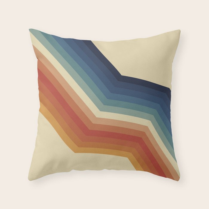 Funky Colorful 70s Rainbow Striped Zig Zag Pattern Blue Orange Hues Throw Pillow Gallery Image 6