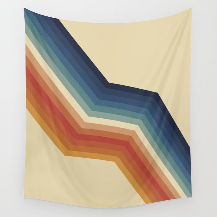 Funky Colorful 70s Rainbow Striped Zig Zag Pattern Blue Orange Hues Wall Tapestry Gallery Image 4