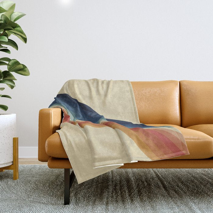 Funky Colorful 70s Rainbow Striped Zig Zag Pattern Blue Orange Hues Throw Blanket Gallery Image 1