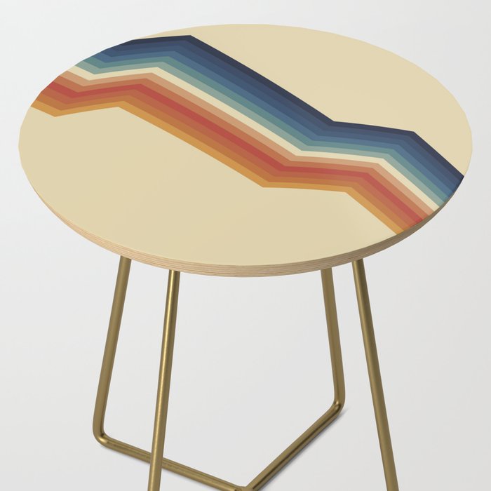 Funky Colorful 70s Rainbow Striped Zig Zag Pattern Blue Orange Hues Side Table Gallery Image 2