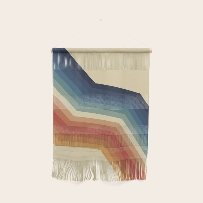 Funky Colorful 70s Rainbow Striped Zig Zag Pattern Blue Orange Hues Wall Hanging Gallery Image 1