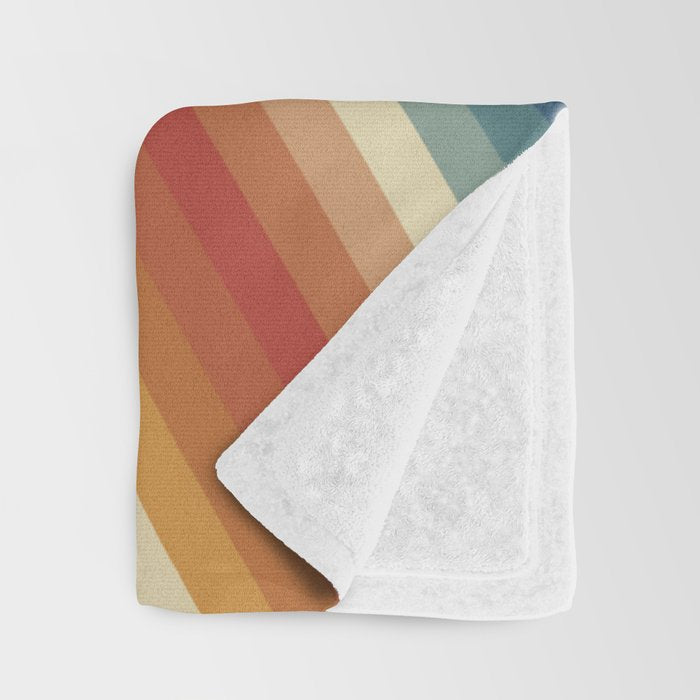 Funky Colorful 70s Rainbow Striped Zig Zag Pattern Blue Orange Hues Throw Blanket Gallery Image 3