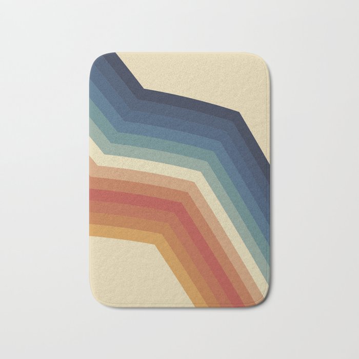 Funky Colorful 70s Rainbow Striped Zig Zag Pattern Blue Orange Hues Bath Mat Gallery Image 1