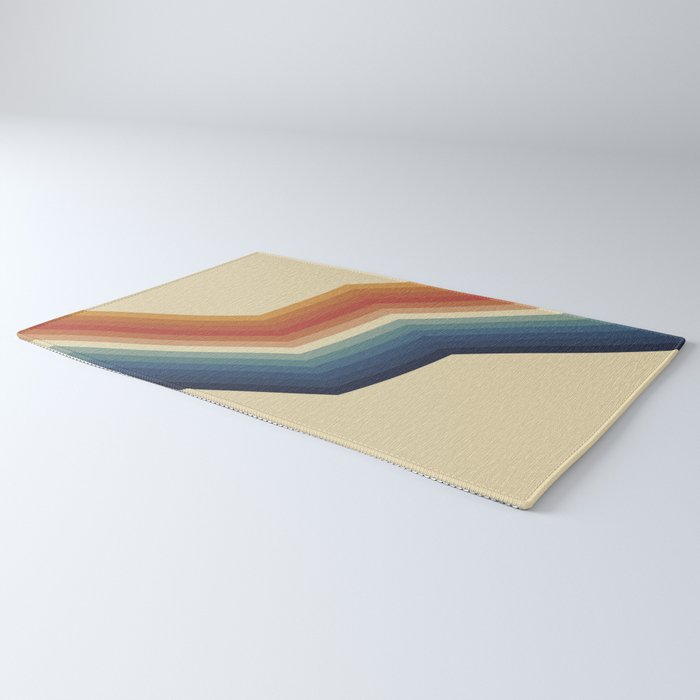 Funky Colorful 70s Rainbow Striped Zig Zag Pattern Blue Orange Hues Rug Gallery Image 3