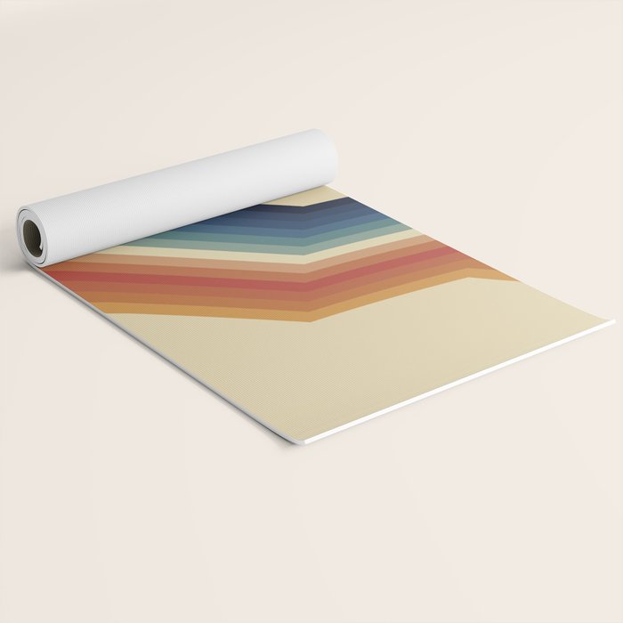 Funky Colorful 70s Rainbow Striped Zig Zag Pattern Blue Orange Hues Yoga Mat Gallery Image 2