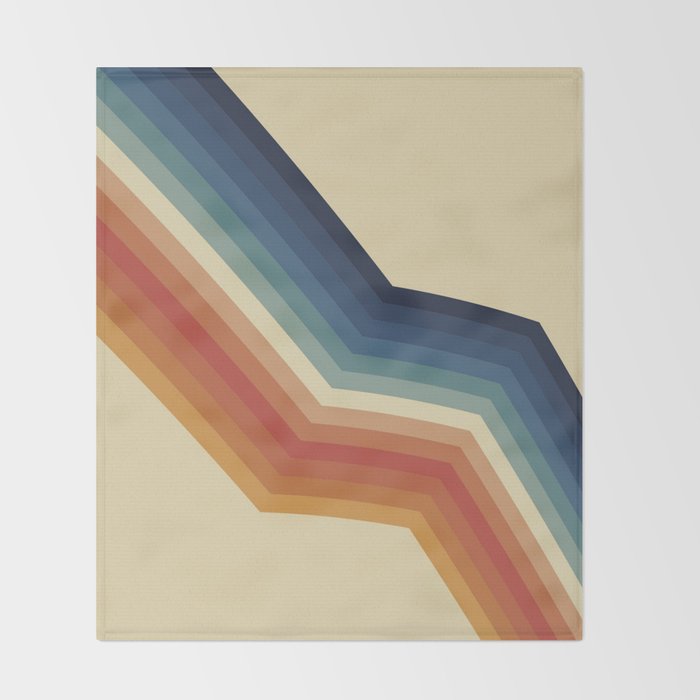 Funky Colorful 70s Rainbow Striped Zig Zag Pattern Blue Orange Hues Throw Blanket Gallery Image 2