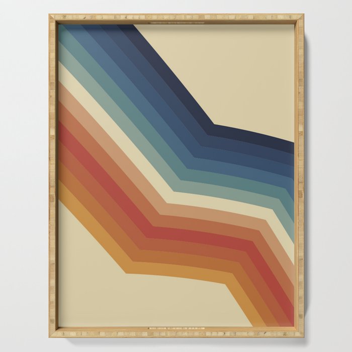 Funky Colorful 70s Rainbow Striped Zig Zag Pattern Blue Orange Hues Serving Tray Gallery Image 1