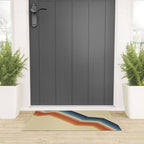 Funky Colorful 70s Rainbow Striped Zig Zag Pattern Blue Orange Hues Welcome Mat Gallery Image 3