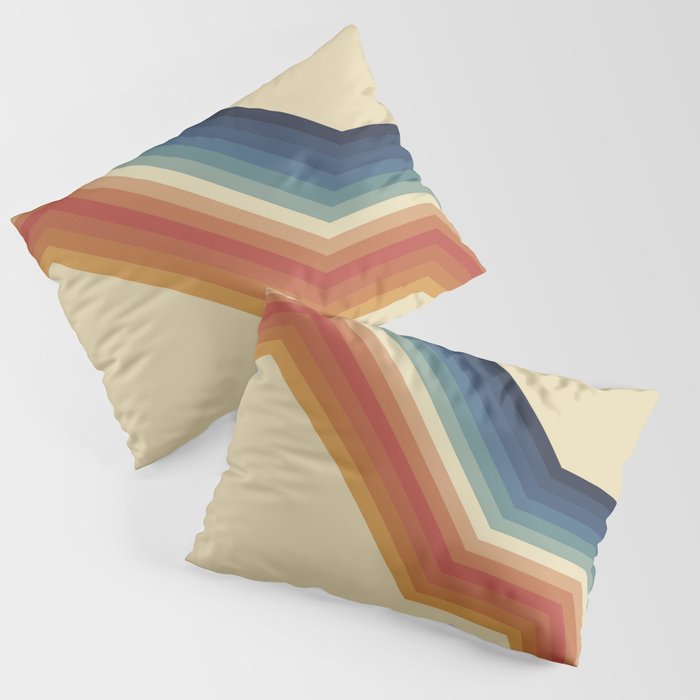 Funky Colorful 70s Rainbow Striped Zig Zag Pattern Blue Orange Hues Pillow Sham Gallery Image 3