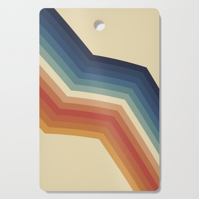 Funky Colorful 70s Rainbow Striped Zig Zag Pattern Blue Orange Hues Cutting Board Gallery Image 1