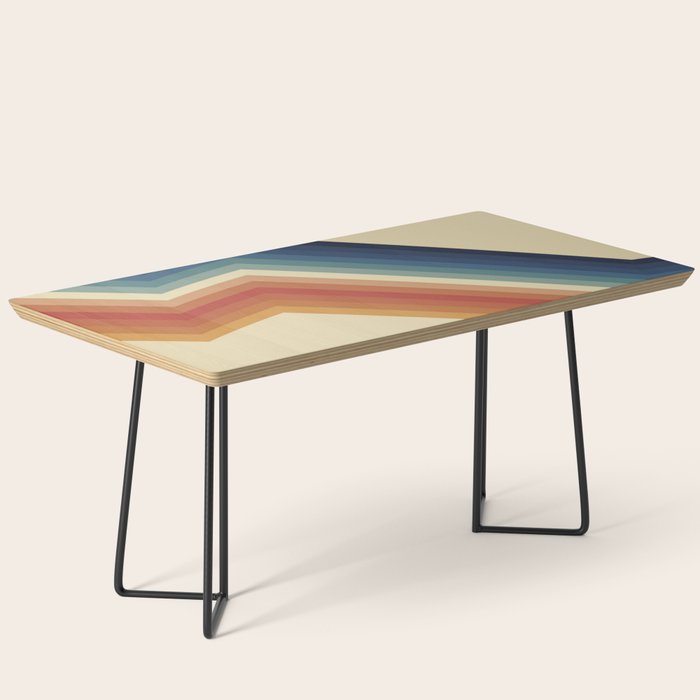 Funky Colorful 70s Rainbow Striped Zig Zag Pattern Blue Orange Hues Coffee Table Gallery Image 1