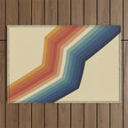 Funky Colorful 70s Rainbow Striped Zig Zag Pattern Blue Orange Hues Outdoor Rug Gallery Image 1