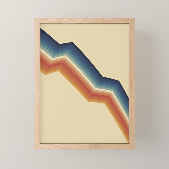 Funky Colorful 70s Rainbow Striped Zig Zag Pattern Blue Orange Hues Mini Art Print Gallery Image 1