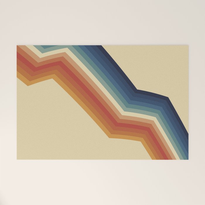 Funky Colorful 70s Rainbow Striped Zig Zag Pattern Blue Orange Hues Welcome Mat Gallery Image 1