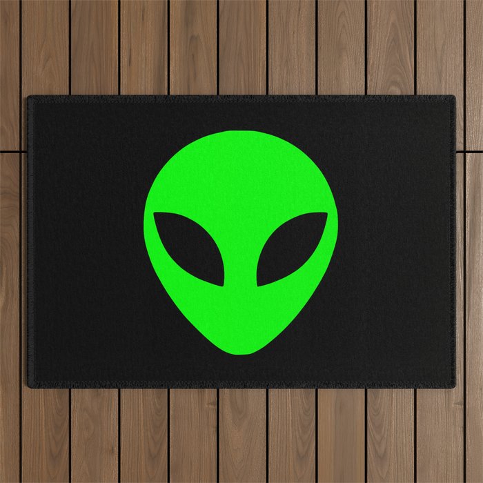 Black and Green Alien Head Shape Outdoor Rug Gallery Image 1