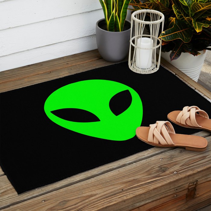 Black and Green Alien Head Shape Outdoor Rug Gallery Image 2