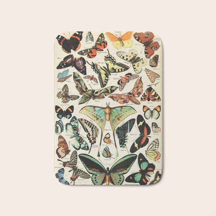 Papillon I Vintage French Butterfly Charts by Adolphe Millot Bath Mat Gallery Image 1