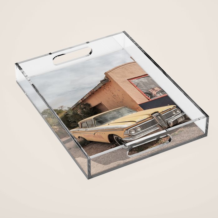 Vintage American Car Art Print | Famous Route 66 Scene Arizona Photo | USA Color Travel Photography Acrylic Tray Gallery Image 1