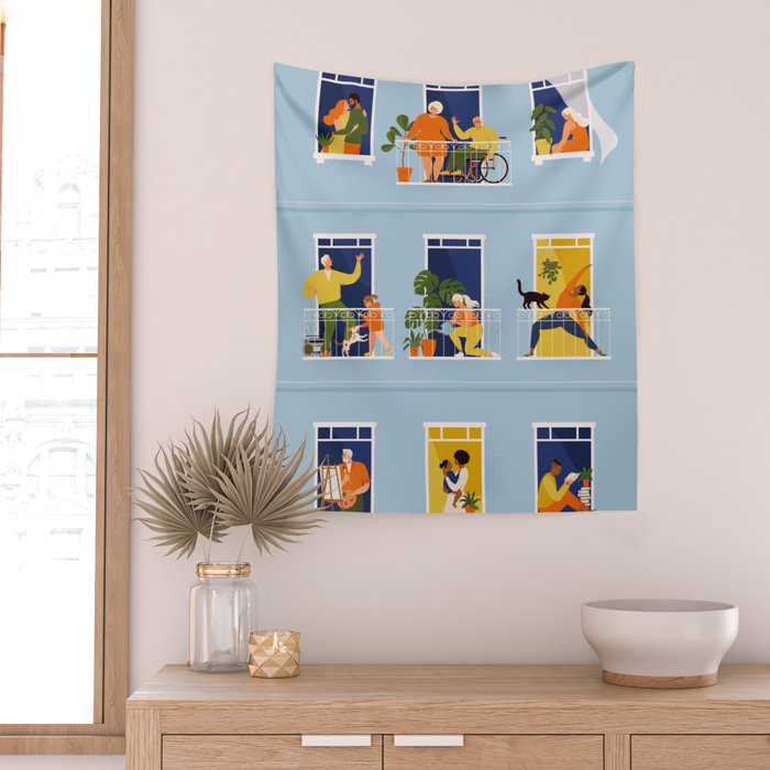 People on balconies Wall Tapestry Gallery Image 2