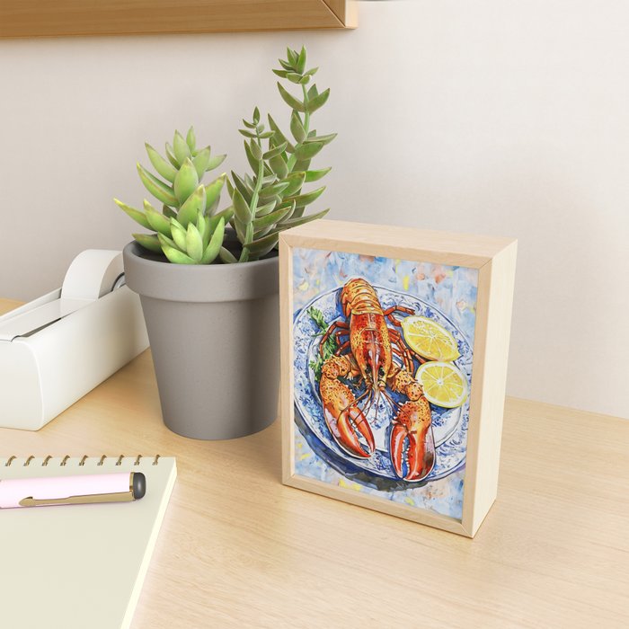 Maine Lobster with Lemons Watercolor  Mini Art Print Gallery Image 2