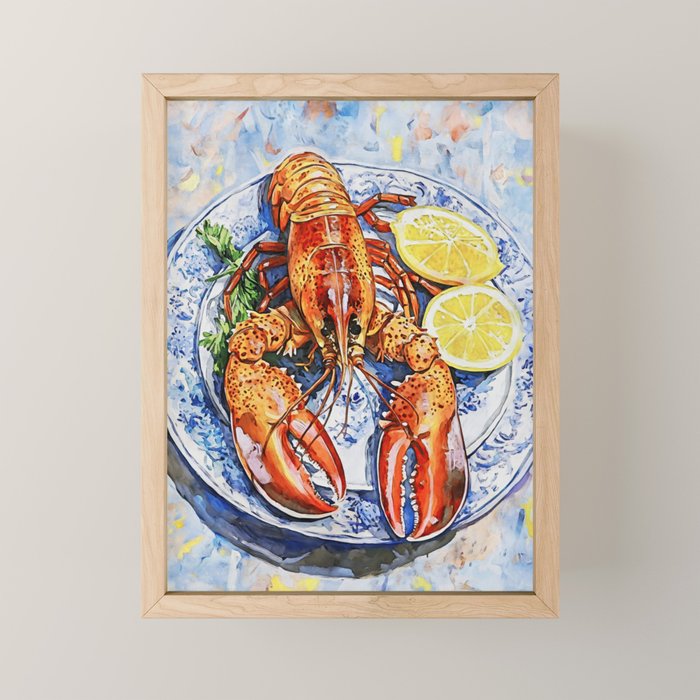 Maine Lobster with Lemons Watercolor  Mini Art Print Gallery Image 1