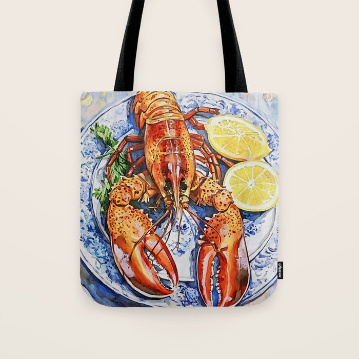 Maine Lobster with Lemons Watercolor  Tote Bag Gallery Image 1