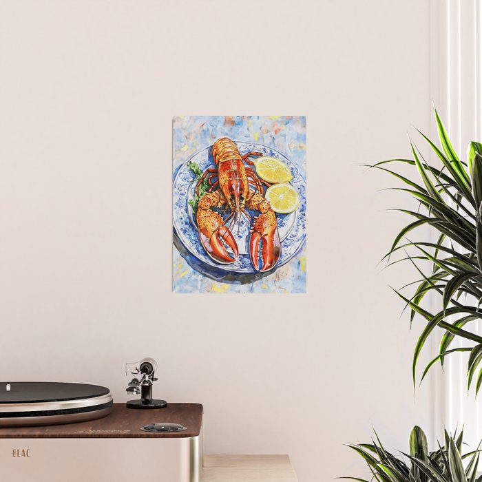 Maine Lobster with Lemons Watercolor  Poster Gallery Image 2