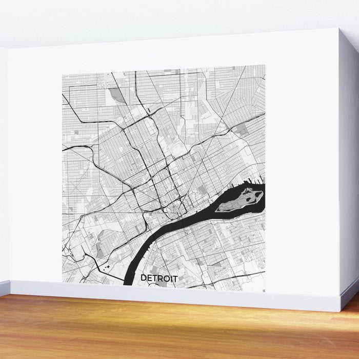 Detroit Map Gray Wall Mural Gallery Image 2