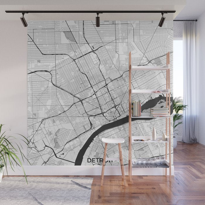 Detroit Map Gray Wall Mural