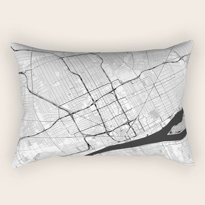 Detroit Map Gray Rectangular Pillow Gallery Image 2