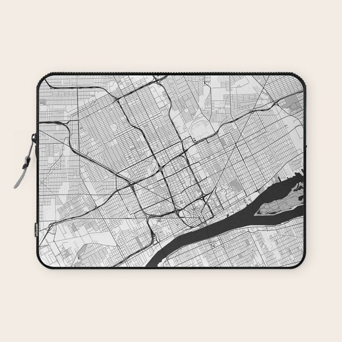 Detroit Map Gray Laptop Sleeve Gallery Image 1