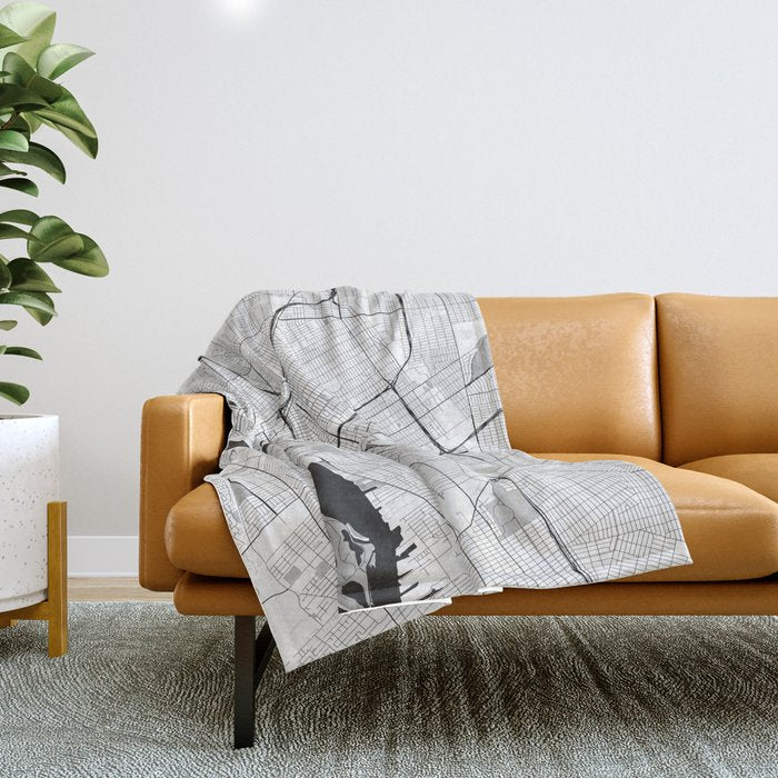Detroit Map Gray Throw Blanket Gallery Image 1