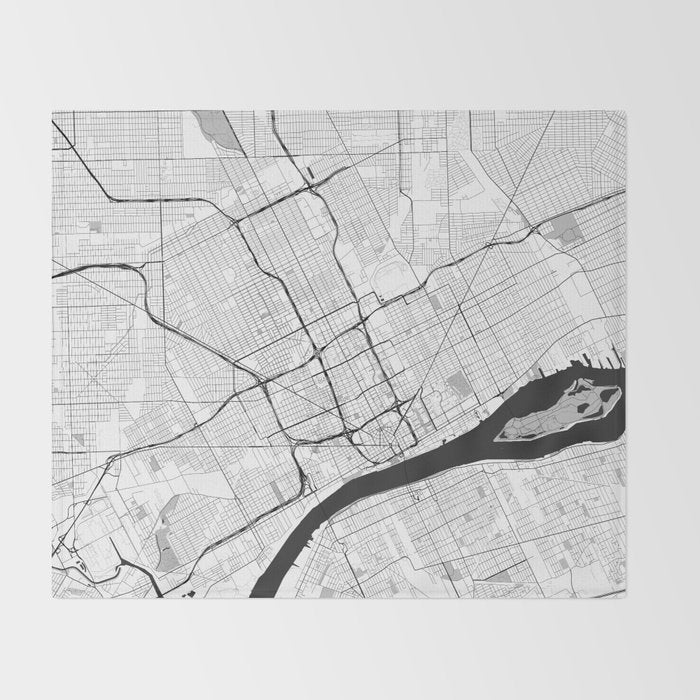 Detroit Map Gray Throw Blanket Gallery Image 2